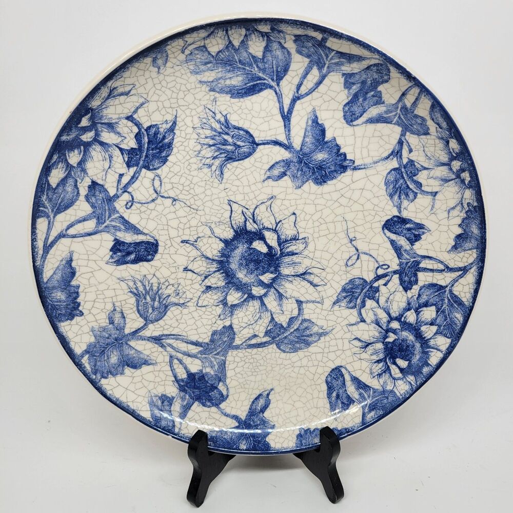 Cracker Barrel Susan Winget Blue Songbird Crackled Look Coupe Dinner Plate 11"